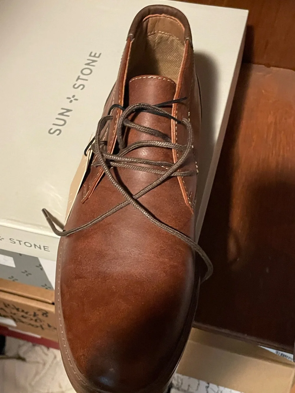 Sun & Stone Men's Brown Leather Chukka Boots - Sleek Lace-Up
